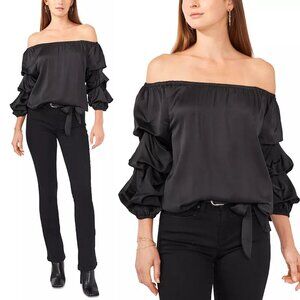 NWT New $69 Vince Camuto Black Off The Shoulder Balloon Sleeve Top Size XS
